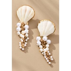 Anthropologie Shell Top Pearl Cluster Drop Earrings
